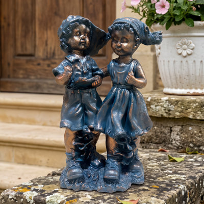 ijdd Garden Statue Outdoor Sculptures for Patio, Garden & Entryway, Blue & Gold