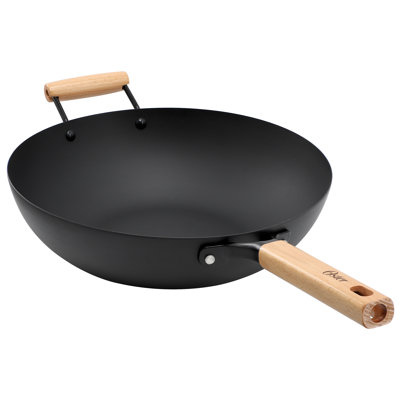 Wok à base plate en acier au carbone 13,5 pouces avec poignées en bois Oster Northcliffe