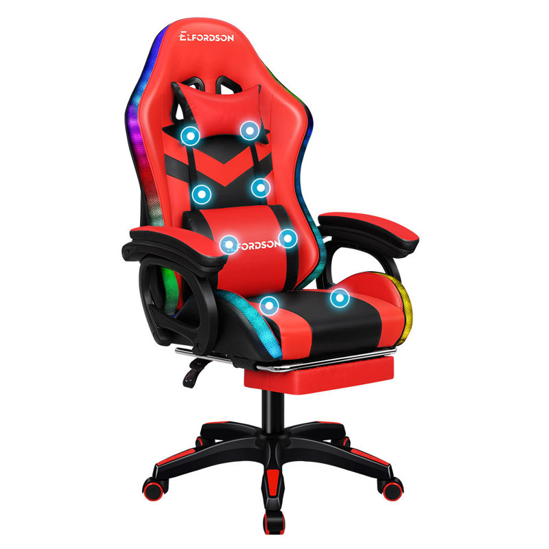 ELFORDSON Adjustable Reclining Faux Leather Swiveling PC & Racing Game Chair, Red