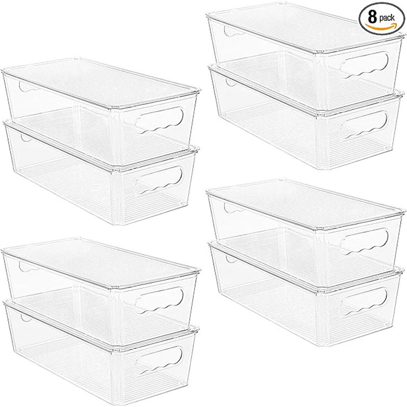 Organisateurs transparents et bacs de rangement avec couvercles, contenants en plastique empilables avec poignées pour réfrigérateur, congélateur, garde-manger, armoire de cuisine