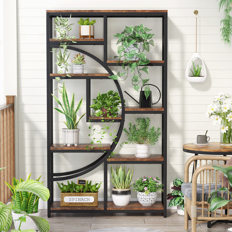 Alberico 174cm H x 95cm W Iron Bookcase, Black/Brown