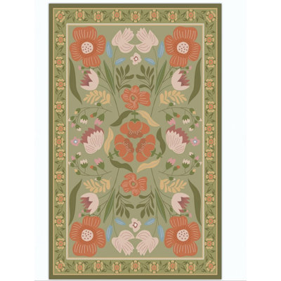 Tapis d'extérieur lavable à motif floral vert 8X10 American