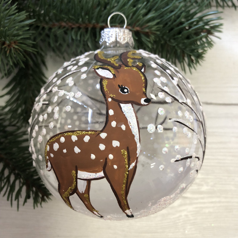 Little Deer Hand-Painted Glass Ball Christmas Tree Ornament