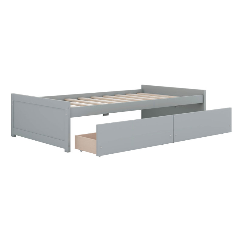 Cadre de lit simple avec 2 tiroirs de rangement, cadre de lit plateforme simple sans tête de lit, gris