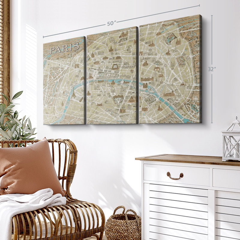 «Monuments of Paris Map Blue» sur toile, H 32 po x l 50 po x P 1,25 po