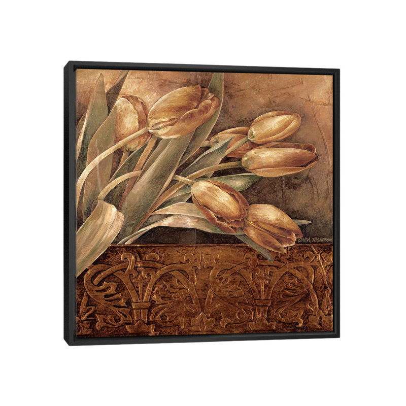 « cuivre tulipes ii », impression sur toile, H 26 po x l 26 po x P 1,5 po, Toile encadrée noire, Pas de tapis