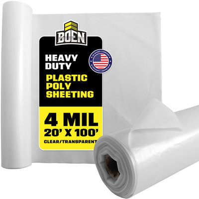 Boen Clear Plastic Sheeting 20 ft. x 100 ft., 4 Mil Waterproof Poly Film for Dust Containment, Vapor Barrier & Paint Protection