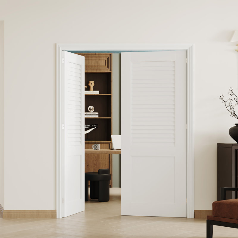 Dessus à persiennes et double porte intérieure à panneau solide - panneau de fibres à densité moyenne pré-monté et portes en bois massif avec cadre double réglable 