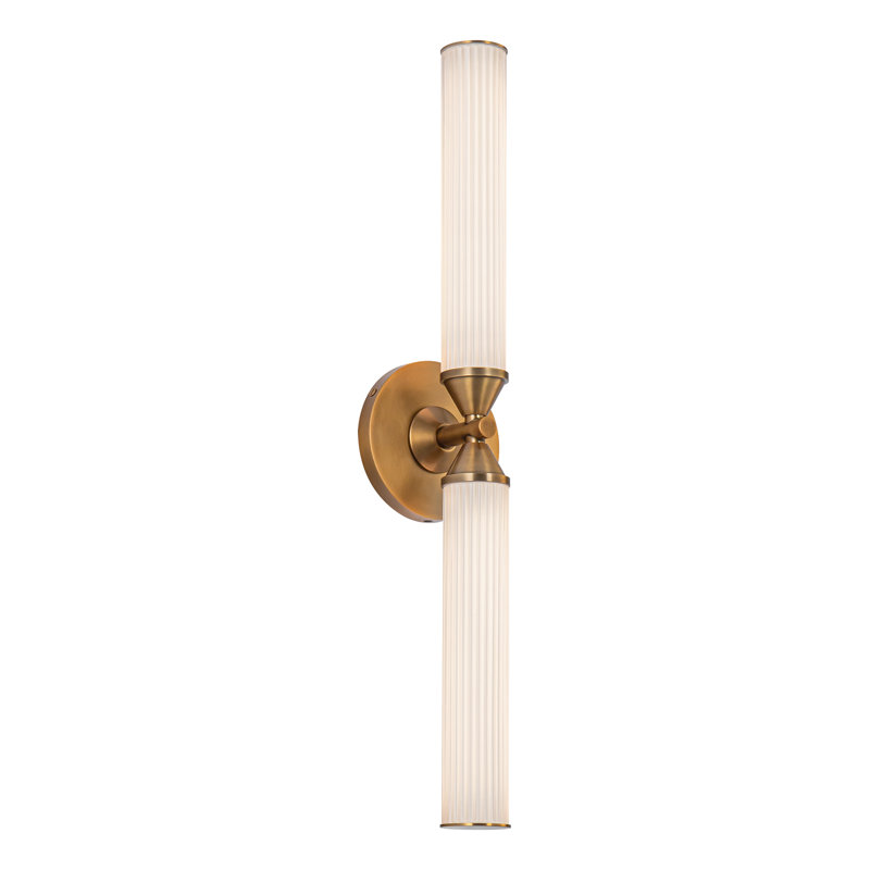Edwin Vintage Brass and Frosted Ribbed Glass LED Wall Sconce