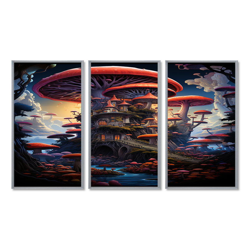Dedman - Ensemble de salon mural art abstrait paysage, Encadrement argenté, H 32 po x l 48 po x P 1 po
