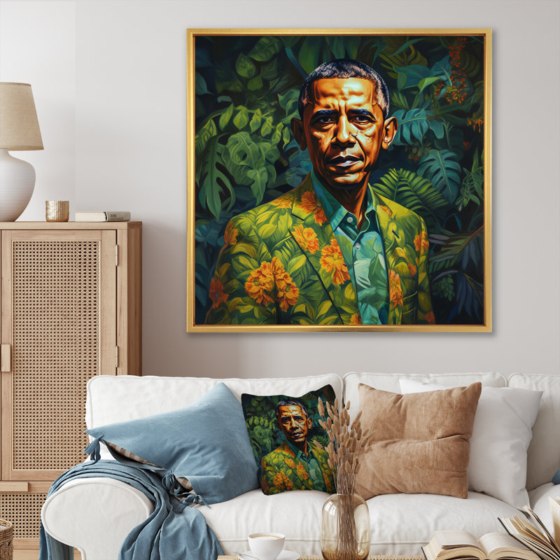 «Obama Miami Vibes II», reproduction sur toile, H 24 po x l 24 po x P 1 po, Cadre flottant doré