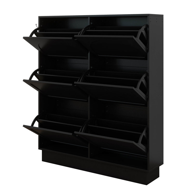 Armoire à chaussures moderne et étroite avec 6 tiroirs rabattables, organisateur de vestibule peu encombrant, tablette réglable, 3 crochets