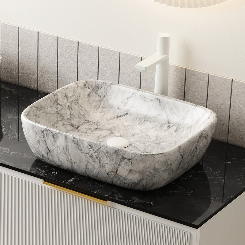 Lavabo de salle de bain en céramique blanc de 19 po sans armoire, gris pierre, vasque de haute qualité, teinté, option d'utilisation à long terme, profondeur de 19,36 po, largeur de 15,91 po, avec motif de 5,43 po, sans construction,