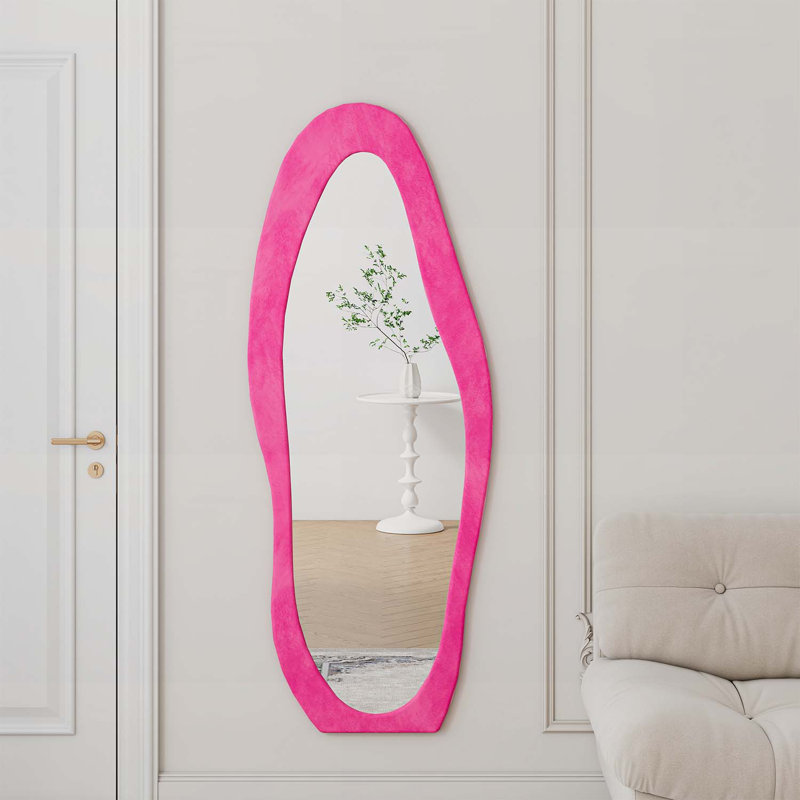 Miroir irrégulier ondulé, cadre en bois, debout ou mural pour une décoration élégante, Rose