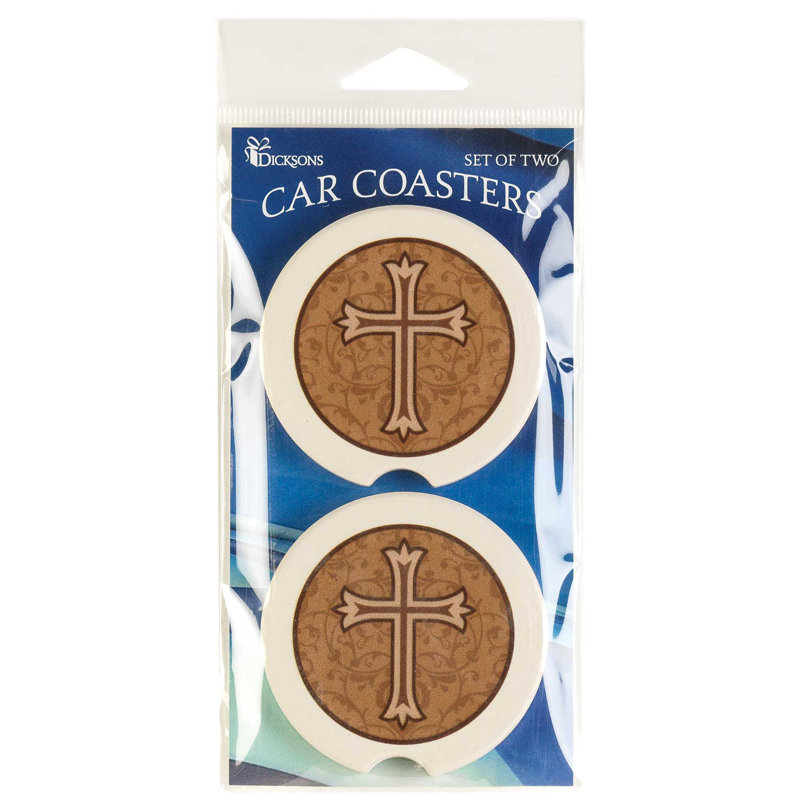 Ceramic / Porcelain Agate Ceramic Jute Leather Crystal Circle Round 2 Piece Car Coaster Set