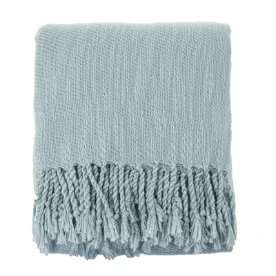 Aqua Woven Solid Lightweight Throw Blanket with Fringe Design 50" W x 60" L 