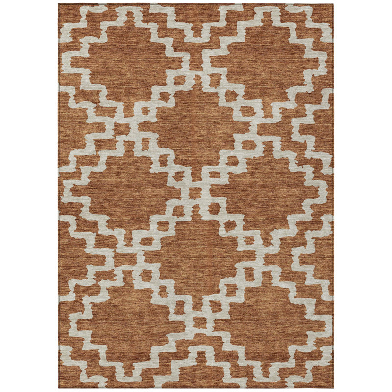 Tapis intérieur / extérieur géométrique lavable brun et ivoire 10 pi x 14 pi
