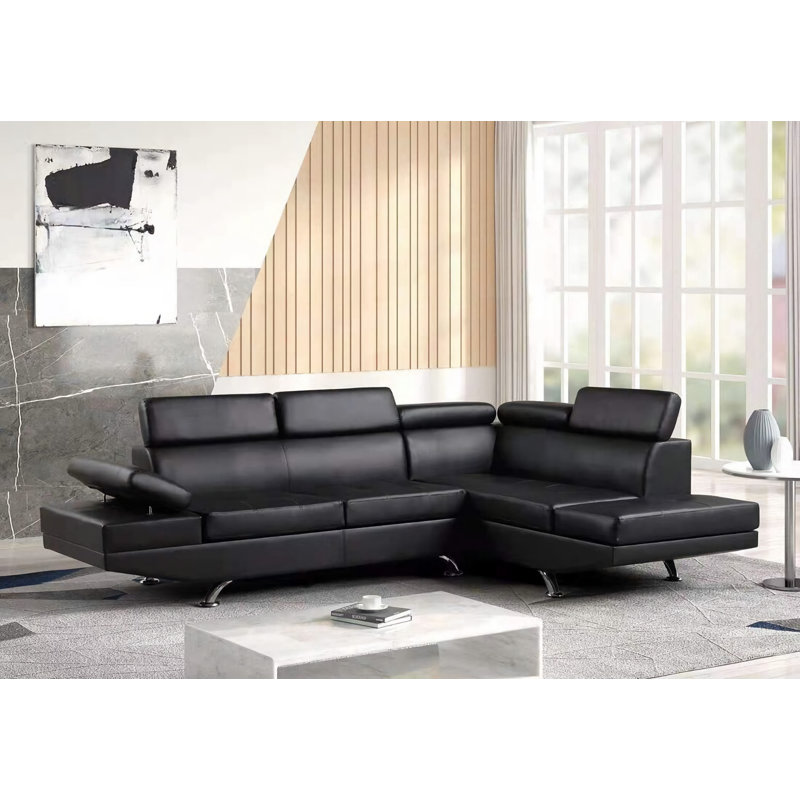 Janette Vegan Leather Sectional, Faux Leather Black