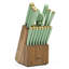 Martha Stewart 16 Piece Lockton High Carbob Stainless Steel Cutlery Kitchen Knife Block Set W/ ABS Tripe Riveted Forged Handle Acacia Wood Block - Sage Green W/ Gold-1577147326