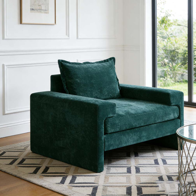 40.9" Accent Chai Chenille Upholstered Armchair with Wide Armrests, Green