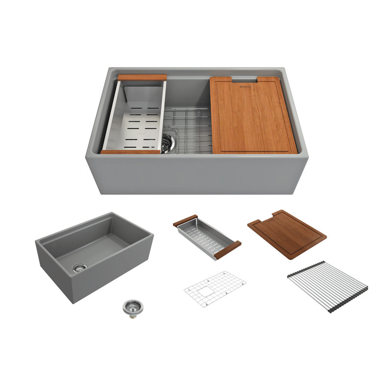 30'' L Single Basin Kitchen Sink, Matte Gray
