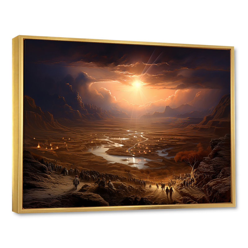 Judaism Moses Desert Journey Mirage sur toile, H 30 po x l 40 po x P 1,5 po, Cadre flottant doré