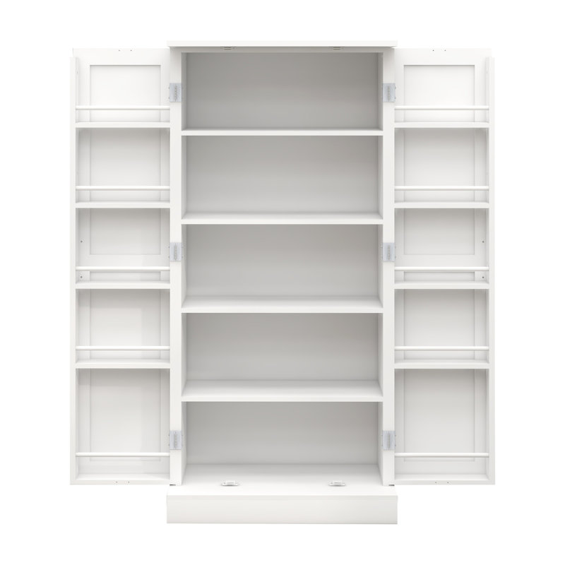 50" LED Kitchen Pantry Cabinet,Freestanding Buffet Cupboards Sideboard With 2 Doors With Racks And 2 Adjustable Shelves For Kitchen, Living Room And Dinning Room-White