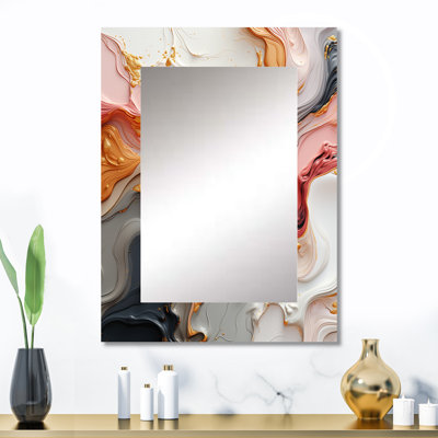 Art liquide en mouvement en or rose noir et bleu I - formes abstraites, miroir mural, miroir doré, impression sur métal