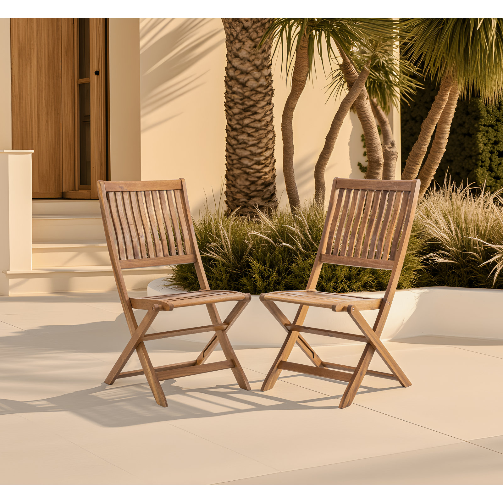 Foldable Eucalyptus Patio Side Chair