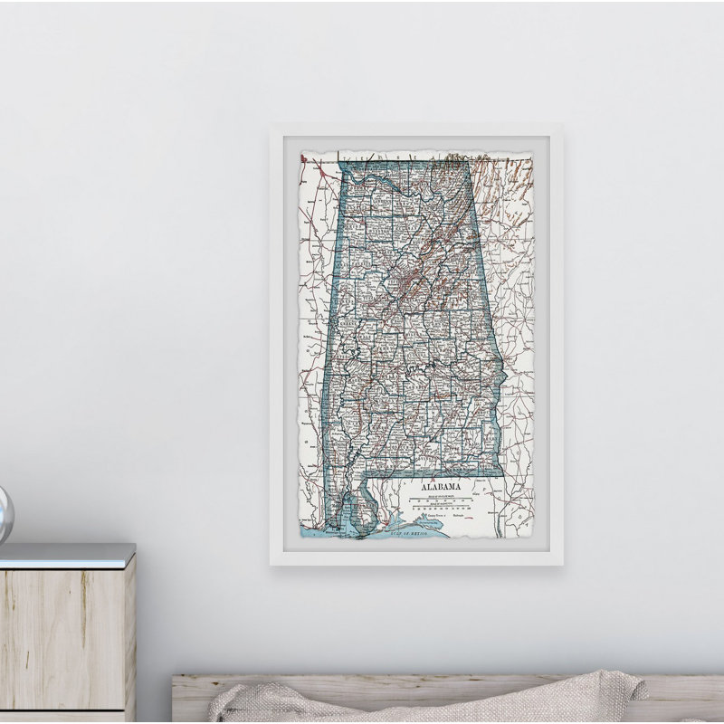 Carte verte de l'Alabama - Reproduction d'art graphique sur papier encadré, H 45 po x l 30 po x P 1,5 po
