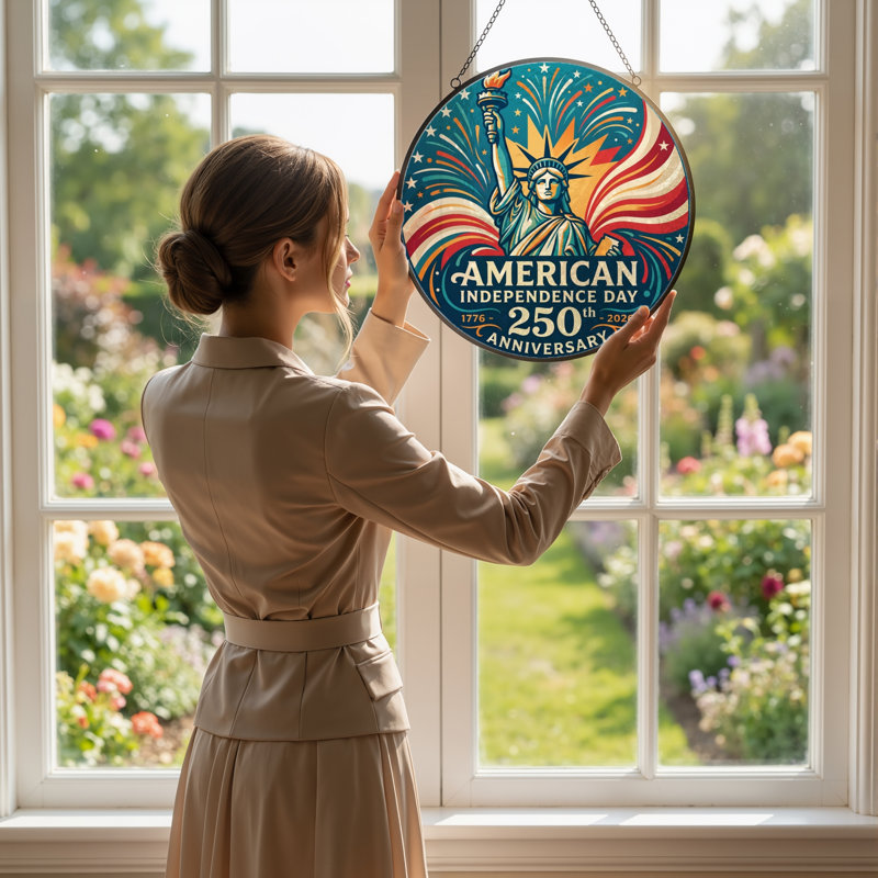 Panneau de fenêtre en verre Statue Liberty USA 250th Anniversary, H 7,8 po