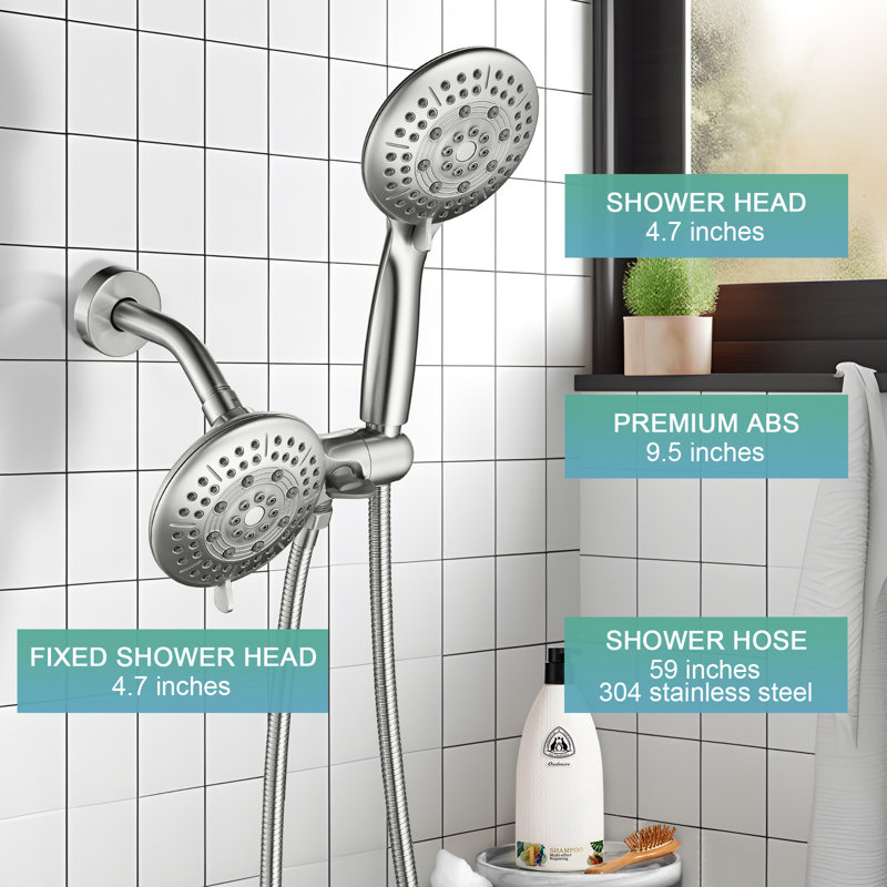Couple 5-Spray Dual Shower Heads 4.7" Shower Head with 2-in-1 Spray Pattern, Brushed Nickel