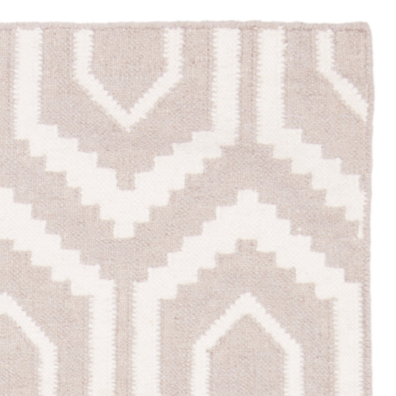 Fung Hand Woven Flat Weave Wool/Cotton Geometric Rug in Gray/Ivory, Rectangle 2'6" x 4'