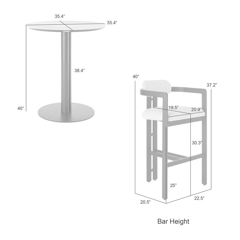 Ensemble bistro 3 pièces Aguilar, 40" H x 35.4" W x 35.4" D