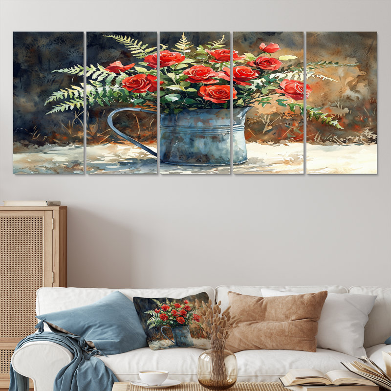 Hornberger - Roses - Art mural moderne pour le salon, H 28 po x l 60 po, 5