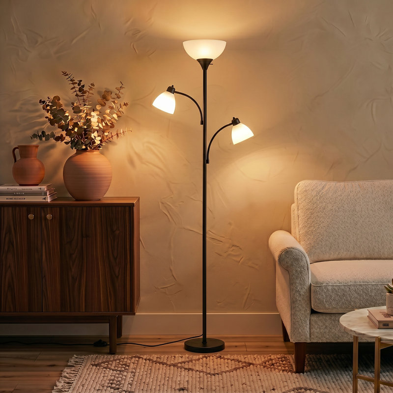 Lampe sur pied DEL noire à 3 voies avec 3 abat-jours réglables polyvalents Sky Dome, Noir