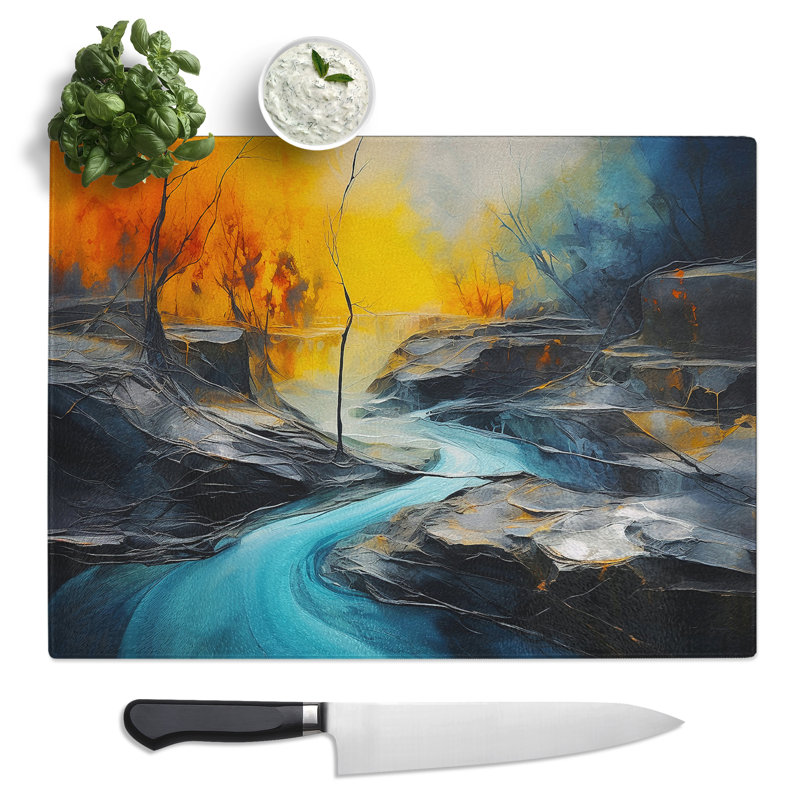 River Abstract  Glass Chopping Board