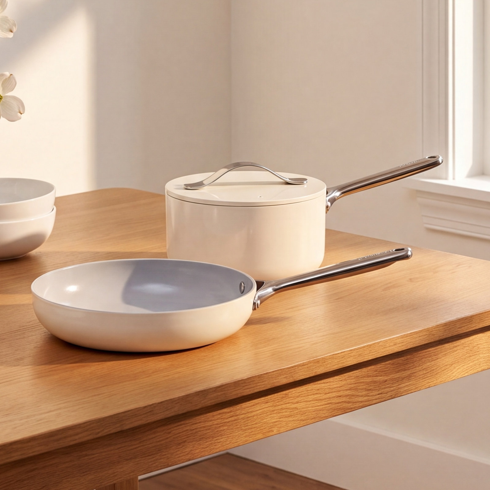 Caraway Ceramic Non-Stick Mini Duo Cookware Set, Cream
