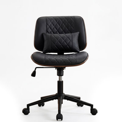Ergonomic Adjustable Height Armless Task Chair With Wheels, Pu Leather Modern Mid Back Office Chair
