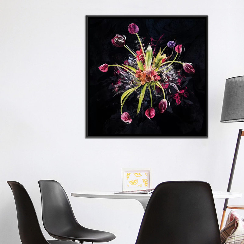 « bouquet xviii », impression sur toile, H 18 po x l 18 po x P 1,5 po, Toile avec cadre noir, Pas de tapis