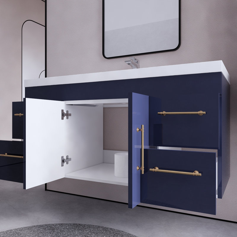Bastos 47.24'' Single Bathroom Vanity with Acrylic Top, Navy Blue