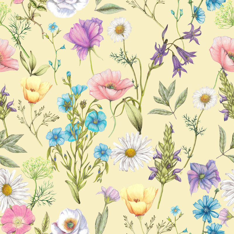 Floral Wall Mural, 2.08' W x 10.42' L