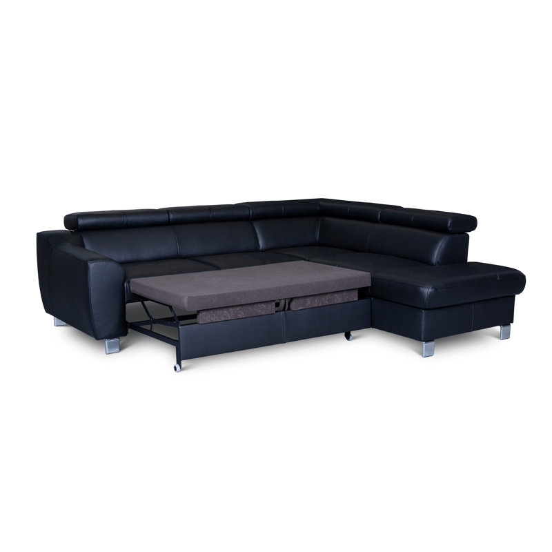 Italian Leather Sleeper Sectional with Pull Out Bed & Storage & Adjustable Headrests from Europe Pewamo, Orienté à droite