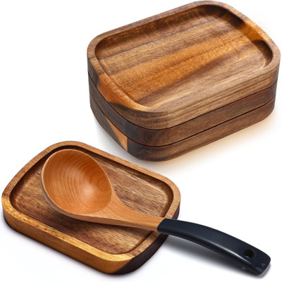 4 Pcs Acacia Wood Spoon Rest For Stove Top Handmade Smooth Wooden Kitchen Spoon Holder For Ladles Tong Cooking Accessories Housewarming Gifts