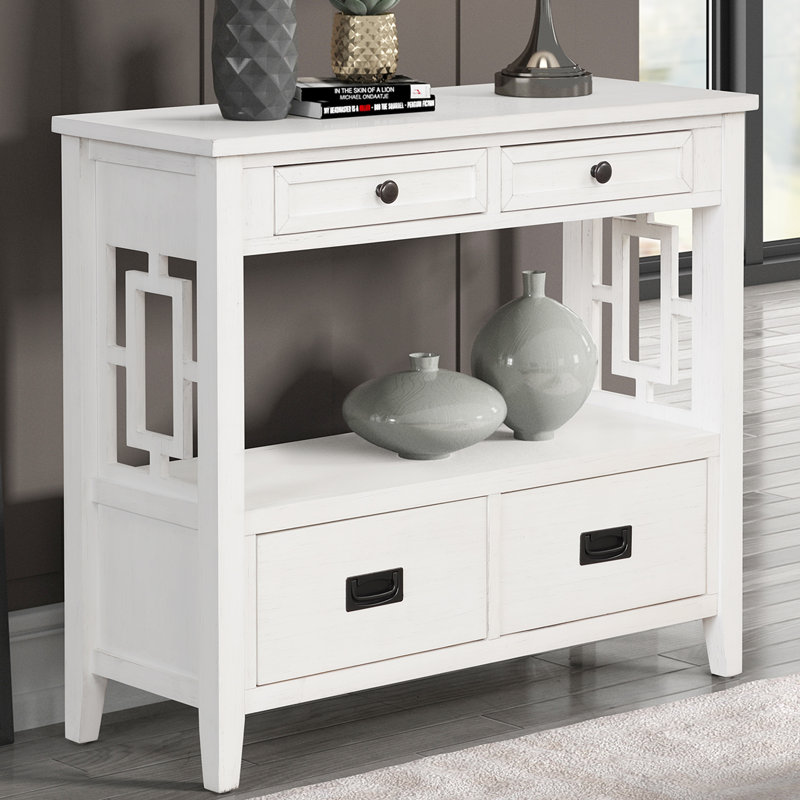 Armoire de rangement de bureau à 4 tiroirs de 36 po de largeur avec rangement ouvert, Antique White
