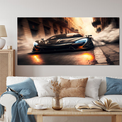 «Black McClaren Sports Car Racing In Italian Street - Cars Race Car», art sur toile