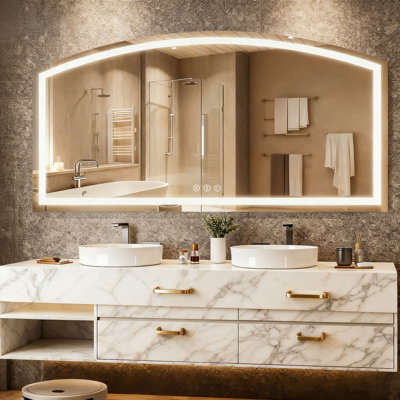 72 in. W x 36 in. H Arch Metal Framed LED Bathroom Vanity Mirror