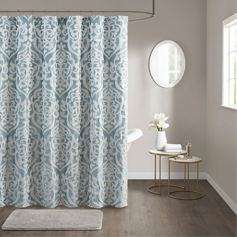Rideau de douche jacquard, Aqua / argenté
