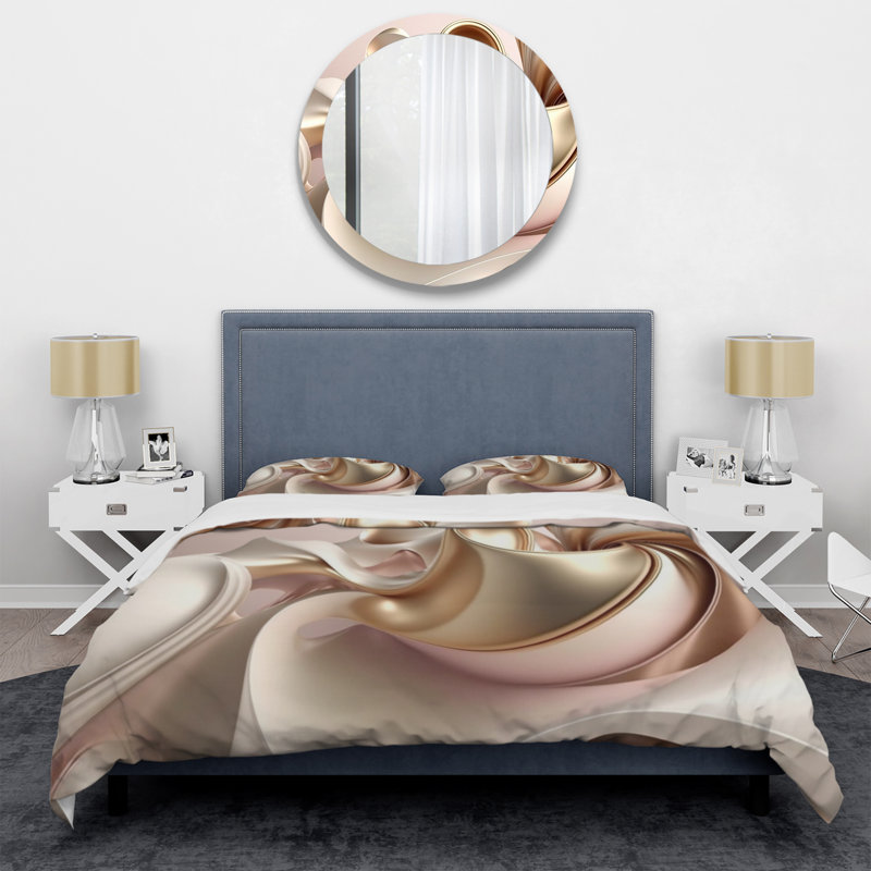 Ensemble de housse de couette subtile sophistiquée rose et or II, Housse de couette pour grand lit et 2 taies décor