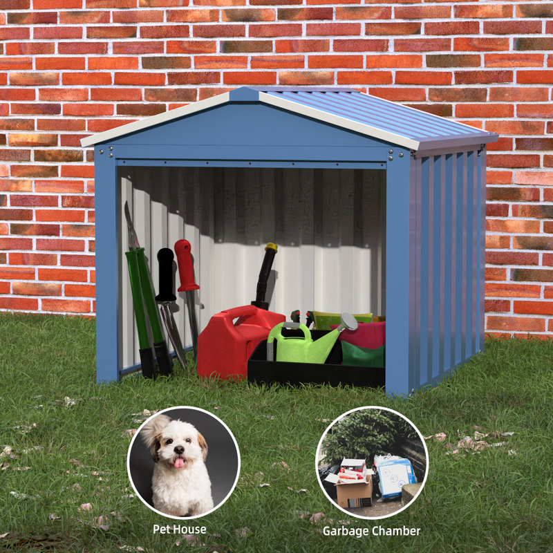 3 ft. W x 3 ft. D Galvanized Steel Garbage Shed, Used for Outdoor Small Tools Storage, Blue